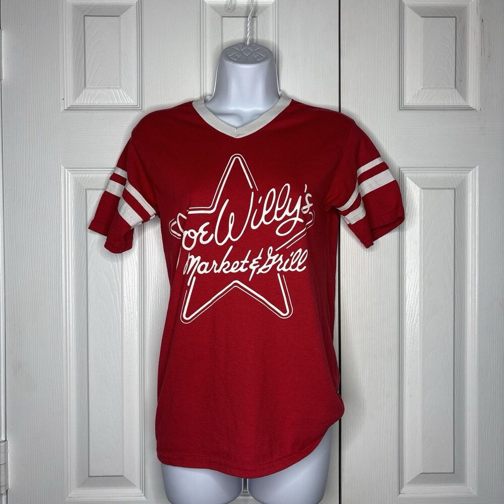 Small AS Custom Red Graphic Tee Joe Willy’s Market & Grill Star Shirt